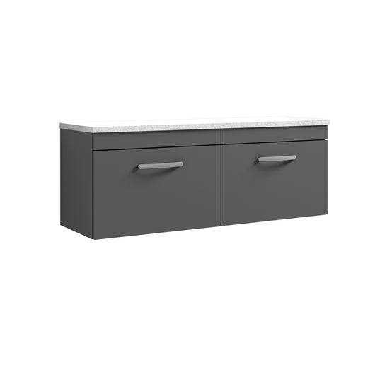  Nuie Athena 1200mm Wall Hung 2-Drawer Unit & Laminate Worktop - Gloss Grey