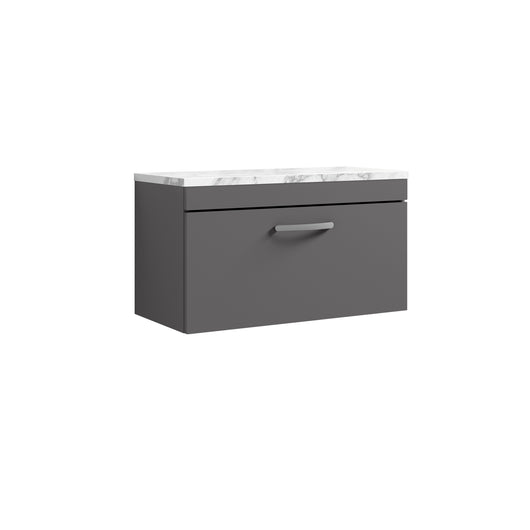  Nuie Athena 800 Wall Hung Single Drawer Unit & Laminate Worktop - Gloss Grey