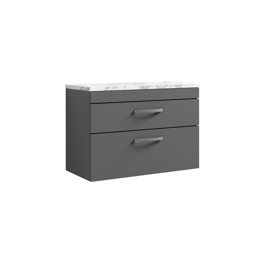  Nuie Athena 800 Wall Hung 2-Drawer Unit & Laminate Worktop - Gloss Grey