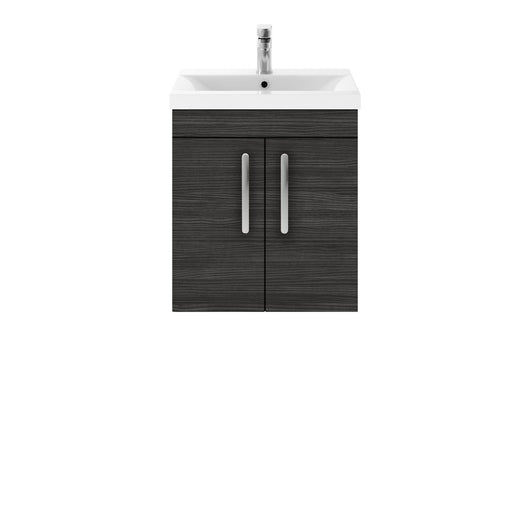  Nuie Athena 500mm Wall Hung 2 Door Vanity Unit & Mid-Edged Basin - Hacienda Black