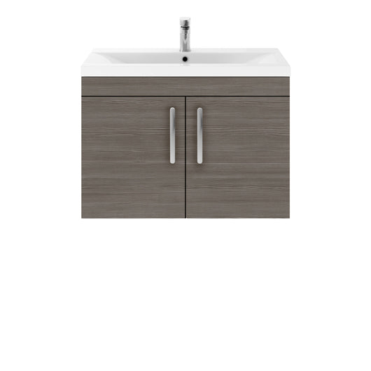  Nuie Athena 800mm Wall Hung 2 Door Vanity Unit & Mid-Edged Basin - Grey Avola