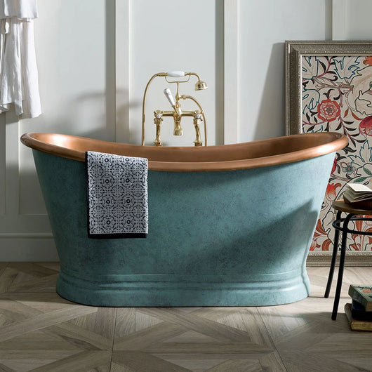  BC Designs Freestanding Boat Bath 1700 x 725mm - Antique Copper and Verdigris Green