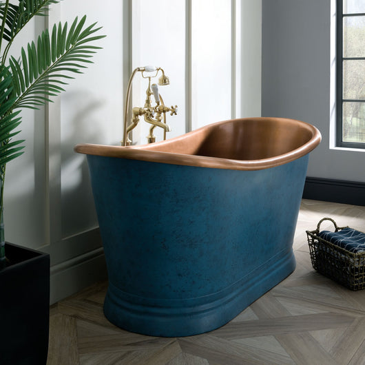  BC Designs Freestanding Boat Bath 1700 x 725mm - Copper Patinata Blue