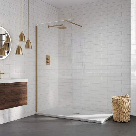  Aquadart Wetroom 8 Glass Panel 800mm Clear With Brushed Brass Profile Pack