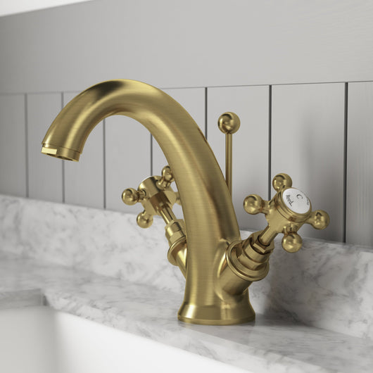  Hudson Reed Brass Topaz With Crosshead Mono Basin Mixer - Brushed Brass