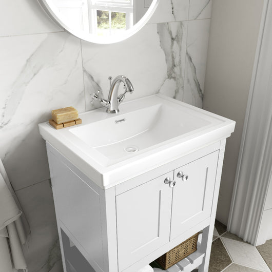  Bexley 600 Floor Standing 2-Door Vanity Unit & Classic Basin 1 Tap Hole - Pure White