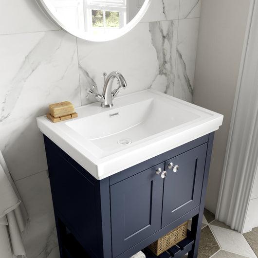  Bexley 600 Floor Standing 2-Door Vanity Unit & Classic Basin 1 Tap Hole - Indigo Blue