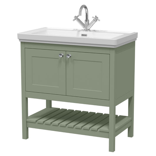  Bexley 800 Floor Standing 2-Door Vanity Unit & Classic Basin 1 Tap Hole - Matt Green