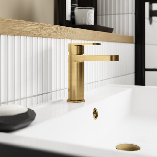  Nuie Binsey Mono Basin Mixer with Push Button Waste - Brushed Brass