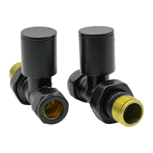  Portland Round Straight Radiator Valve Pair 15mm - Black