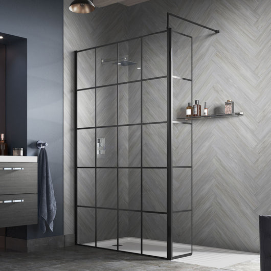  Trieste 8mm Black Grid Screen & 1800 x 800mm Stone Shower Tray