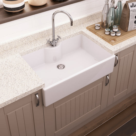  Nuie Fireclay Butler Tap Ledge Sink 795 x 500 - White - welovecouk
