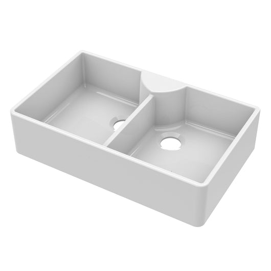  Nuie Fireclay Butler Sink with Stepped Weir 895x550x220 - White