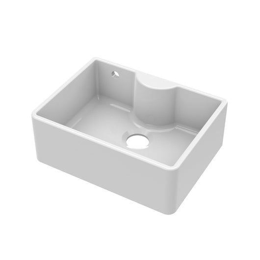  Nuie Fireclay Butler Sink with Central Waste, Overflow and Tap Ledge 595x450x220 - White