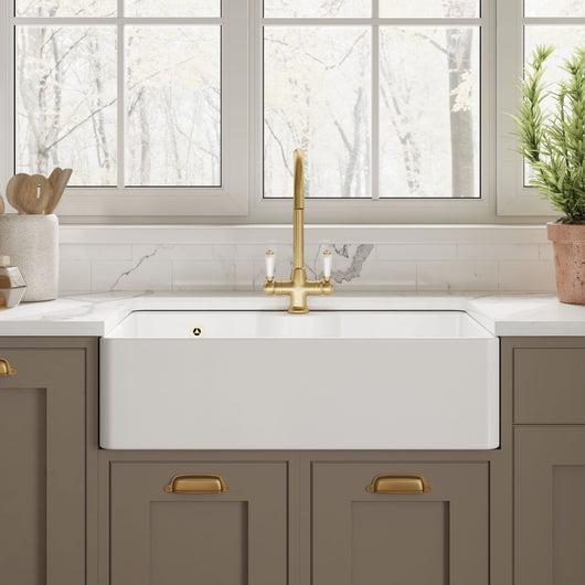  Nuie Fireclay Butler Tap Ledge Sink with Overflow 795 x 500 -  White - welovecouk