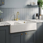Nuie Fireclay Butler Tap Ledge Stepped Weir Sink with Overflow 895 x 550 - White - welovecouk