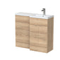 Hudson Reed Fusion Floorstanding Combination Unit & L-Shape Polymarble Basin 1000mm (2-Door) Right - Bleached Oak - welovecouk