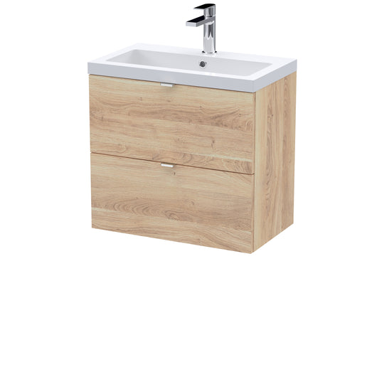  Hudson Reed 600mm Wall Hung 2-Drawer Unit & Basin - Bleached Oak