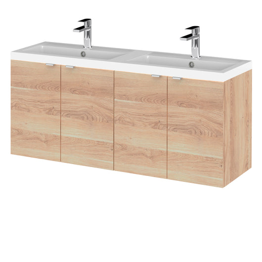  Hudson Reed 1200mm WH 4 Door Vanity & Double Basin - Bleached Oak