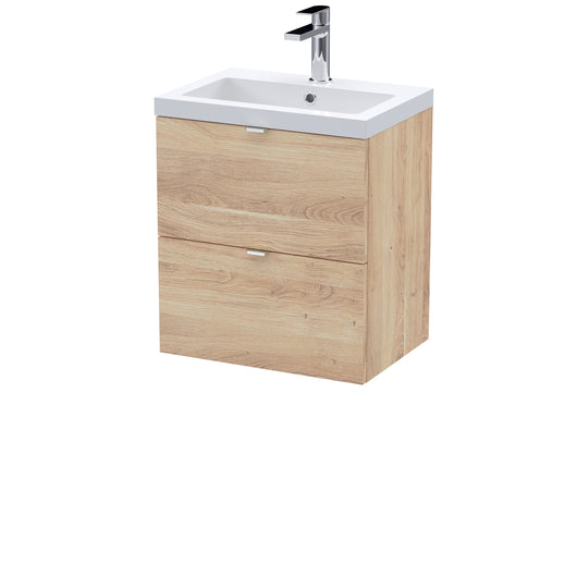  Hudson Reed 500mm 2-Drawer Wall Hung Unit & Basin - Bleached Oak