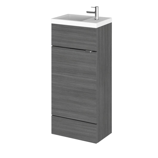  Hudson Reed Fusion Fitted 400mm Floor Standing 1 Door Vanity Unit Compact & Poly Marble Side Tap Basin - Grey Avola