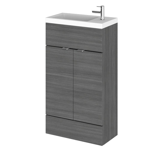  Hudson Reed Fusion Fitted 500mm Floor Standing 2 Door Vanity Unit Compact & Poly Marble Side Tap Basin  - Grey Avola