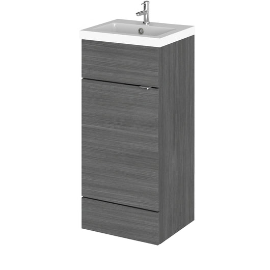  Hudson Reed Fusion Fitted 400mm Floor Standing 1 Door Vanity Unit Compact & Poly Marble Rear Tap Basin - Grey Avola