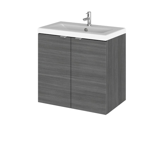  Hudson Reed Fusion 600mm Wall Hung 2 Door Vanity Unit & Ceramic Basin - Grey Avola