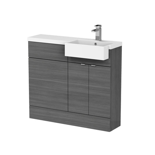  Hudson Reed Fusion Floorstanding Combination Unit & Semi Recessed Square Basin 1000mm (2-Door) - Anthracite Woodgrain - welovecouk