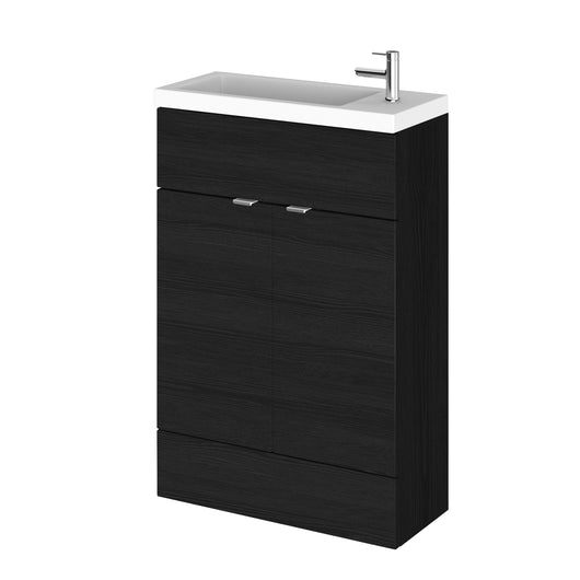  Hudson Reed Fusion Fitted 600mm Floor Standing 2 Door Vanity Unit Compact & Poly Marble Side Tap Basin - Hacienda Black