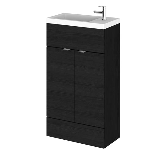  Hudson Reed Fusion Fitted 500mm Floor Standing 2 Door Vanity Unit Compact & Poly Marble Side Tap Basin  - Haciedna Black