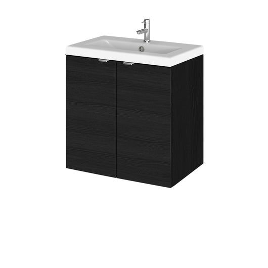  Hudson Reed Fusion Fitted 500mm Wall Hung 2 Door Vanity Unit & Ceramic Basin - Hacienda Black