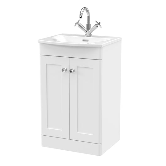  Nuie Classique 500mm Floor Standing 2-Door Unit & Curved Basin - Satin White