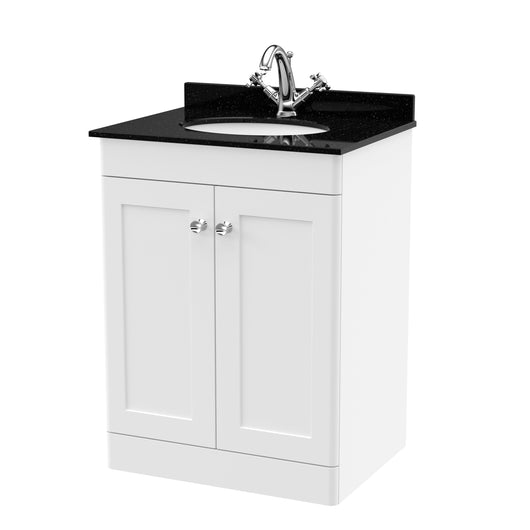  Classique 600mm Floor Standing 2 Door Unit & Marble Top 1TH - Satin White