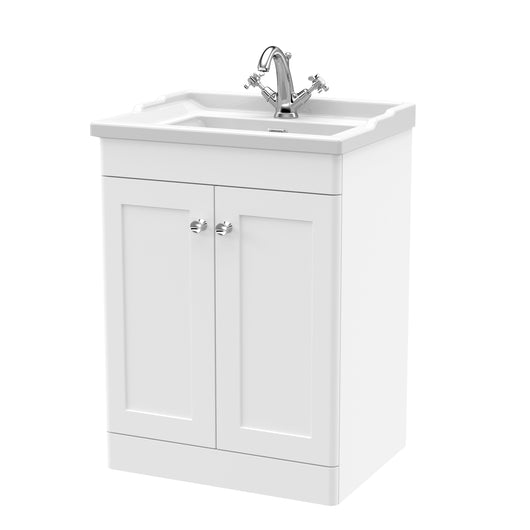  Classique 600mm Floor Standing 2 Door Unit & Basin 1TH - Satin White