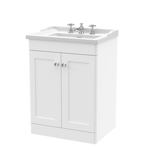  Classique 600mm Floor Standing 2 Door Unit & Basin 3TH - Satin White