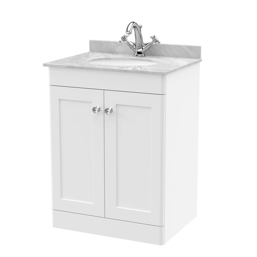  Classique 600mm Floor Standing 2 Door Unit & Marble Top 1TH - Satin White