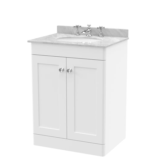  Classique 600mm Floor Standing 2 Door Unit & Marble Top 3TH - Satin White