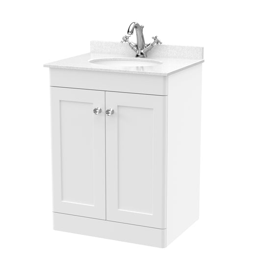  Classique 600mm Floor Standing 2 Door Unit & Marble Top 1TH - Satin White