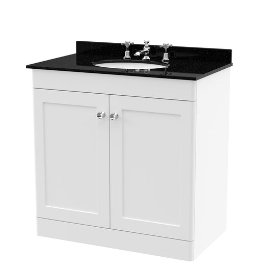  Classique 800mm Floor Standing 2 Door Unit & Marble Top 3TH - Satin White