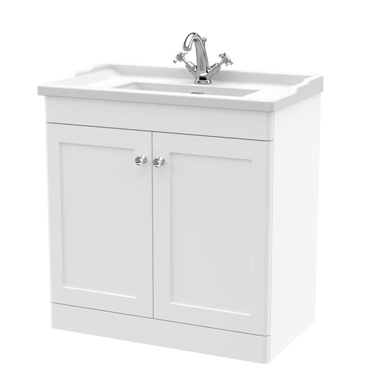  Classique 800mm Floor Standing 2 Door Unit & Basin 1TH - Satin White