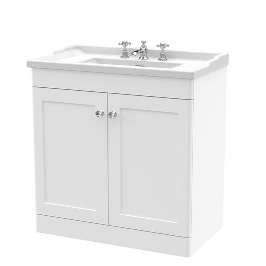  Classique 800mm Floor Standing 2 Door Unit & Basin 3TH - Satin White