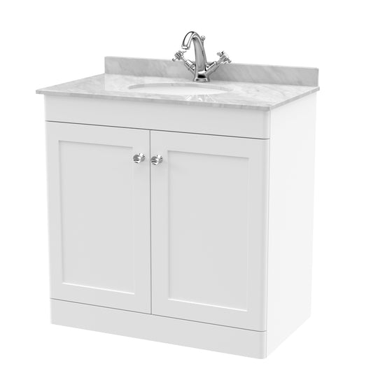  Classique 800mm Floor Standing 2 Door Unit & Marble Top 1TH - Satin White