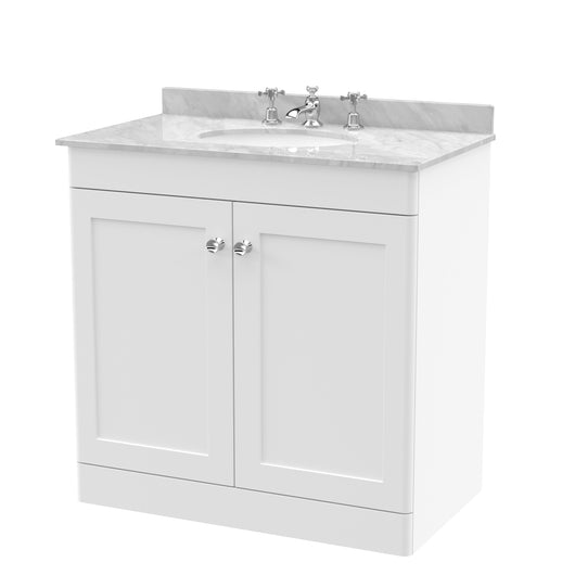  Classique 800mm Floor Standing 2 Door Unit & Marble Top 3TH - Satin White