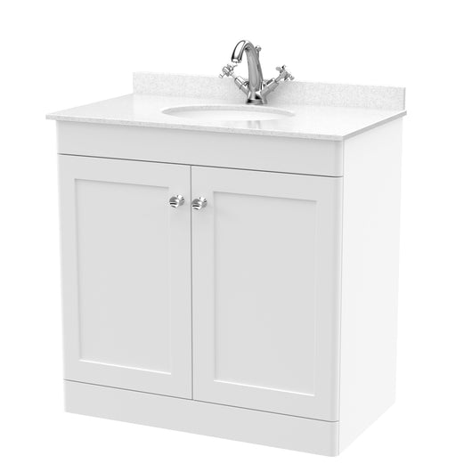  Classique 800mm Floor Standing 2 Door Unit & Marble Top 1TH - Satin White