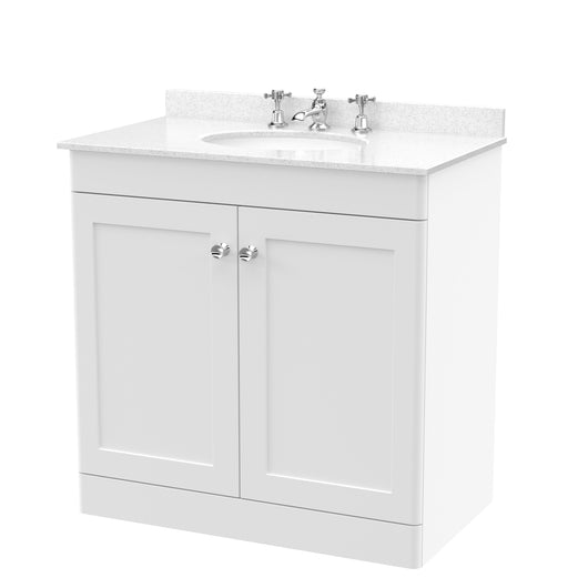  Classique 800mm Floor Standing 2 Door Unit & Marble Top 3TH - Satin White