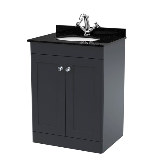  Classique 600mm Floor Standing 2 Door Unit & Marble Top 1TH - Satin Anthracite