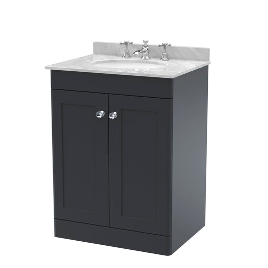  Classique 600mm Floor Standing 2 Door Unit & Marble Top 3TH - Satin Anthracite