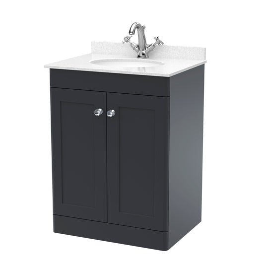  Classique 600mm Floor Standing 2 Door Unit & Marble Top 1TH - Satin Anthracite