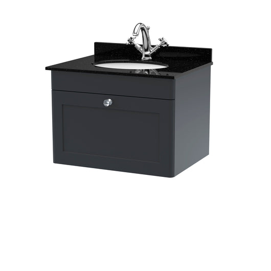  Classique 600mm Wall Hung 1 Drawer Unit & Marble Top 1TH - Satin Anthracite